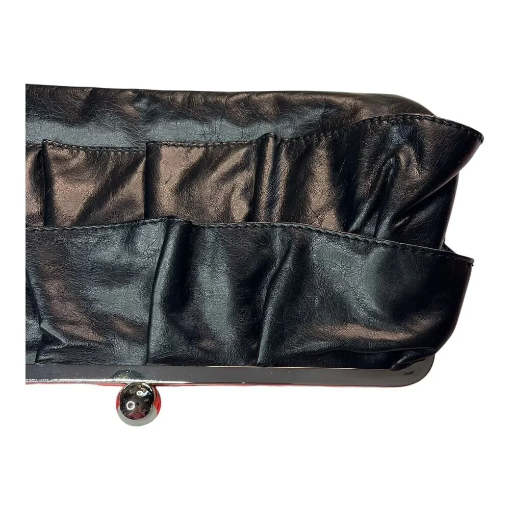 Candies Vintage Soft Leather Black Ruffle Clutch Bag Formal